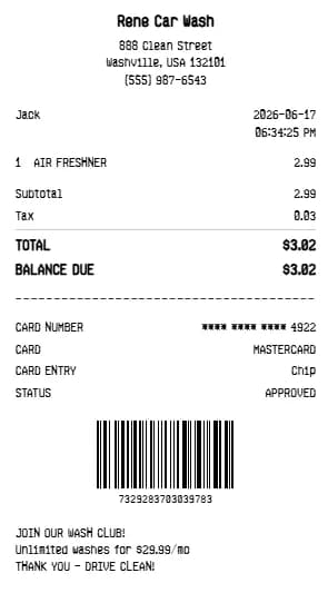 Car Wash Receipt Generator