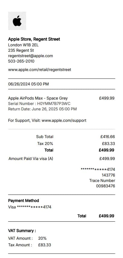 Apple Store Receipt Generator