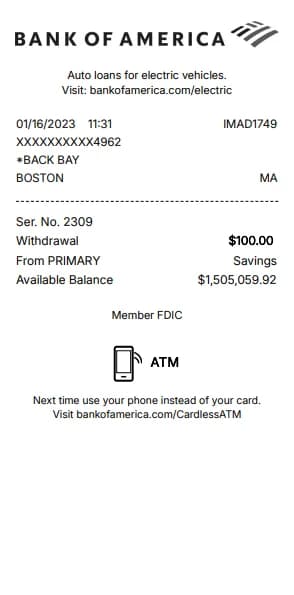 Bank of America ATM Receipt Generator
