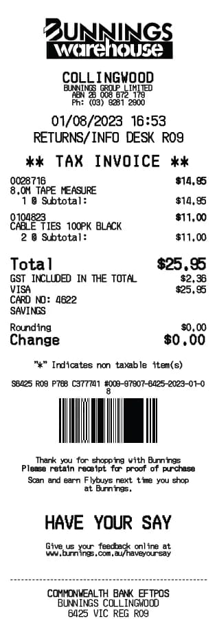 Bunnings Receipt Generator