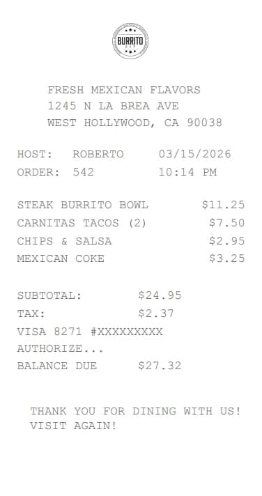 Burrito Bar Receipt Generator
