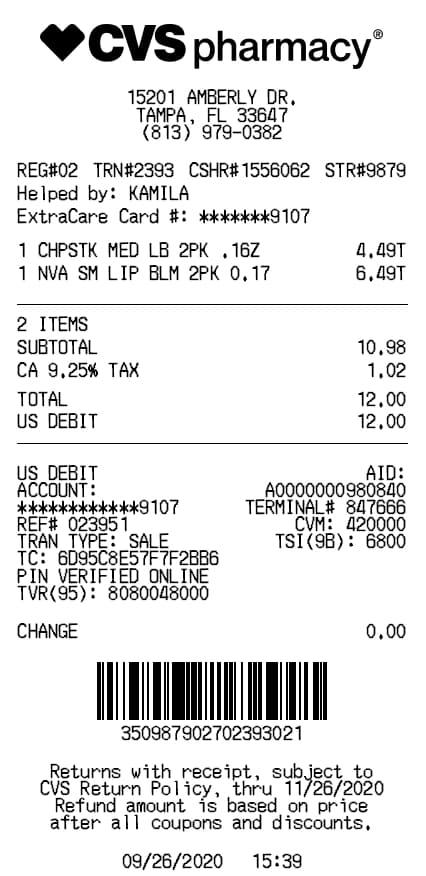 CVS Pharmacy Receipt Generator