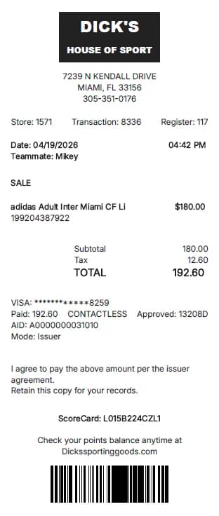 Dick's Sporting Goods Receipt Generator