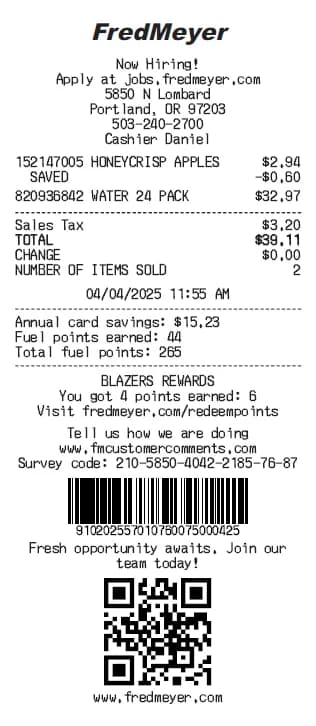 Fred Meyer Receipt Generator