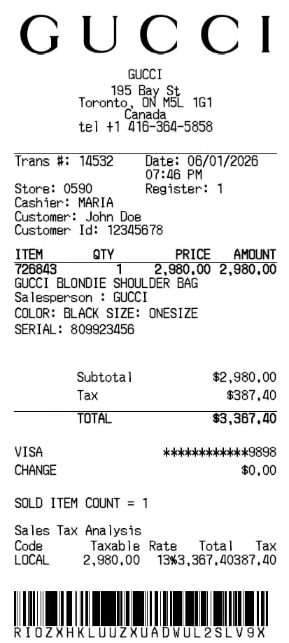 Gucci Receipt Generator