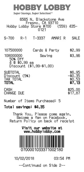 Hobby Lobby Receipt Generator