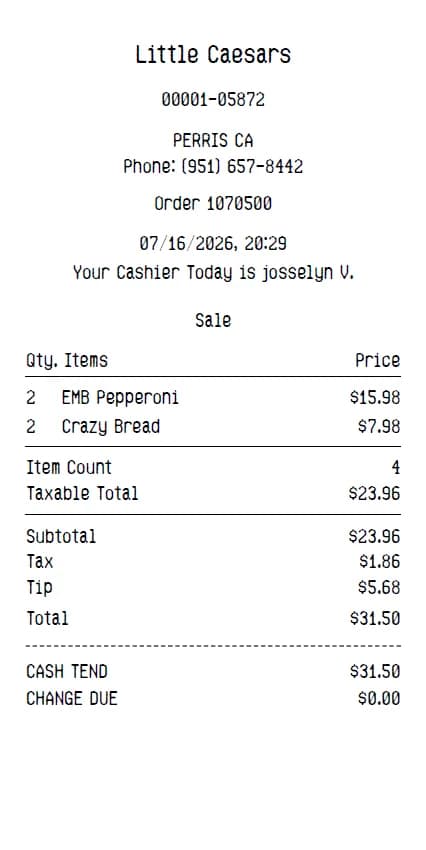 Little Caesars Receipt Generator