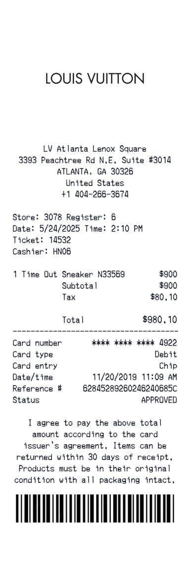 Louis Vuitton Receipt Generator
