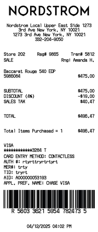 Nordstrom Receipt Generator