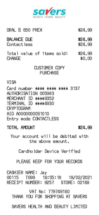 Savers Receipt Generator