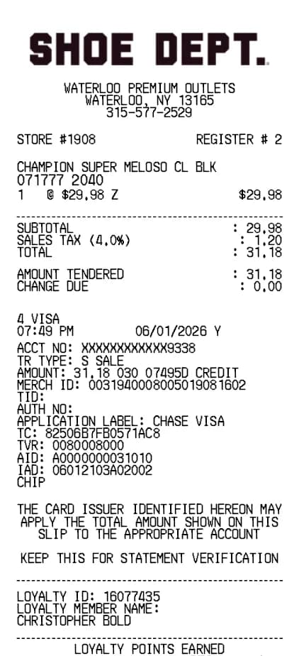 Shoe Receipt Generator