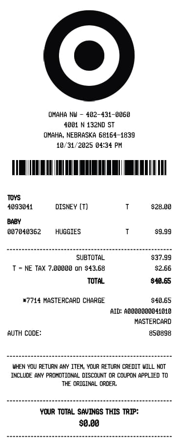 Target Receipt Generator