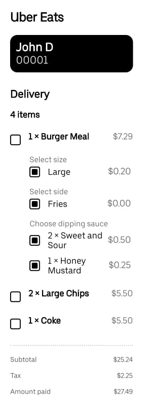 Uber Eats Receipt Generator