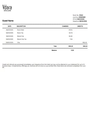 Vdara Hotel Receipt Generator