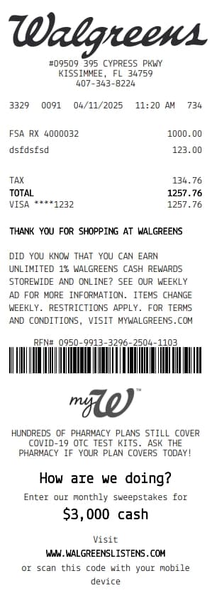 Walgreens Receipt Generator