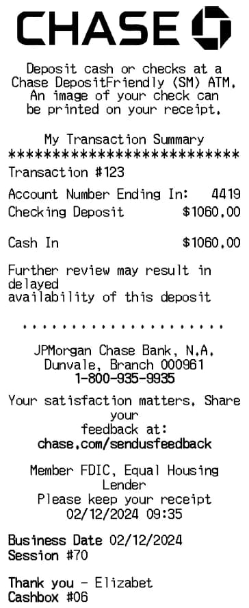 Chase ATM Receipt