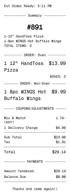Domino's Receipt