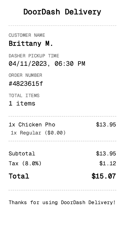 DoorDash Receipt