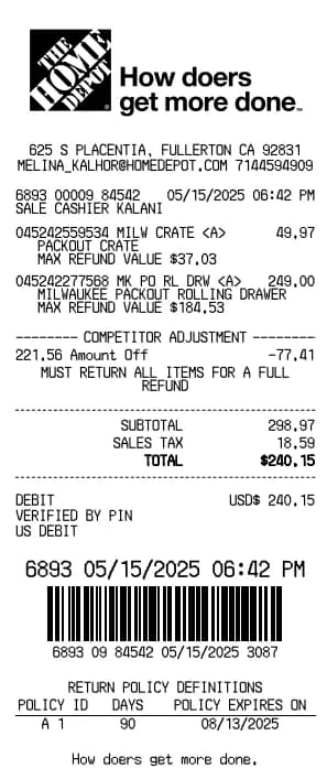 Home Depot Receipt