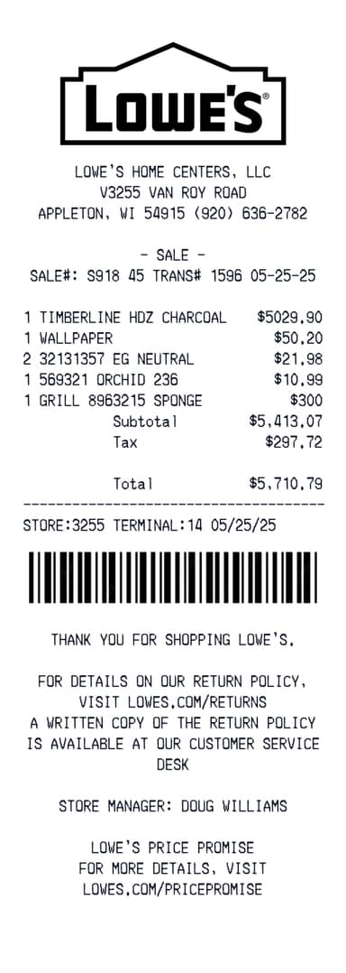 Lowe's Receipt