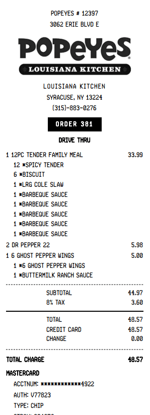 Popeyes Receipt
