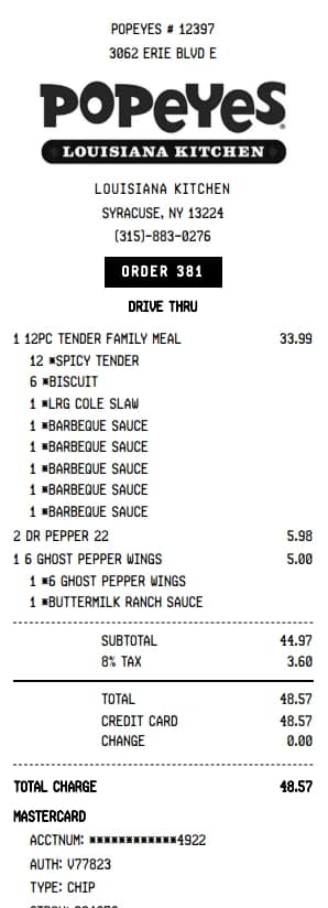 Popeyes Receipt