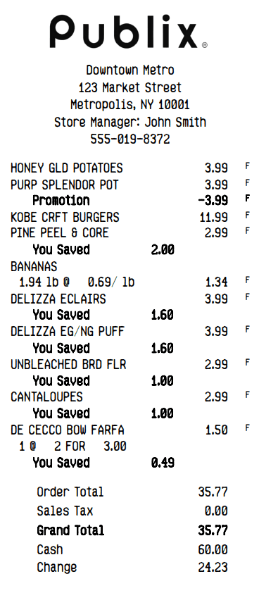 Publix Receipt