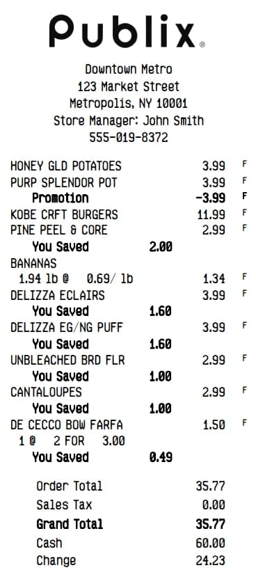 Publix Receipt