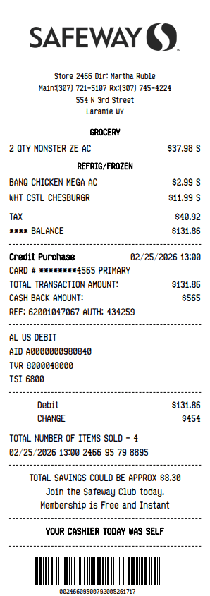 Safeway Receipt