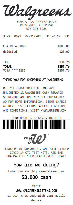 Walgreens Receipt