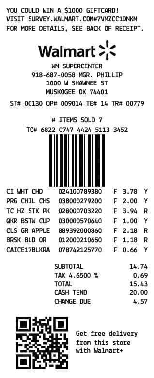 Walmart Receipt